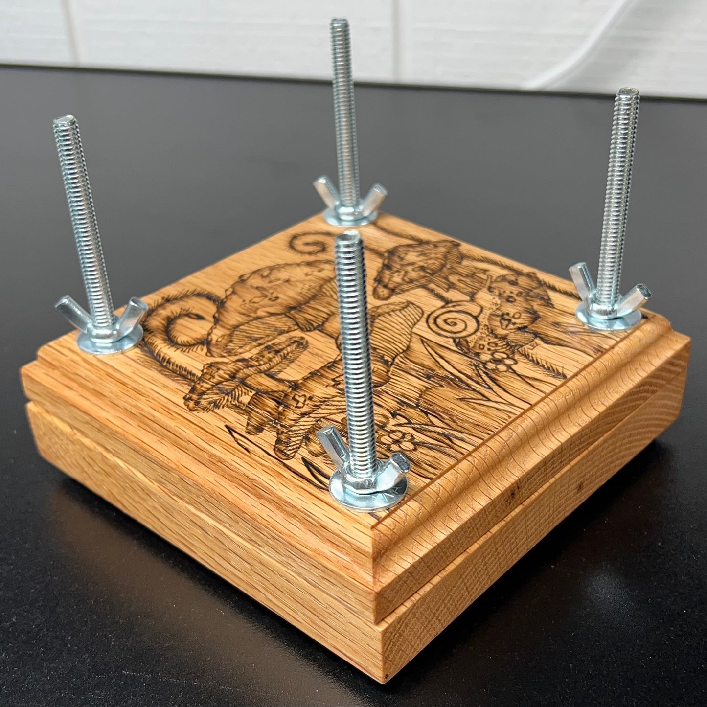 Mushroom with Snail Flower Press (5.5 x 5.5" Oak)