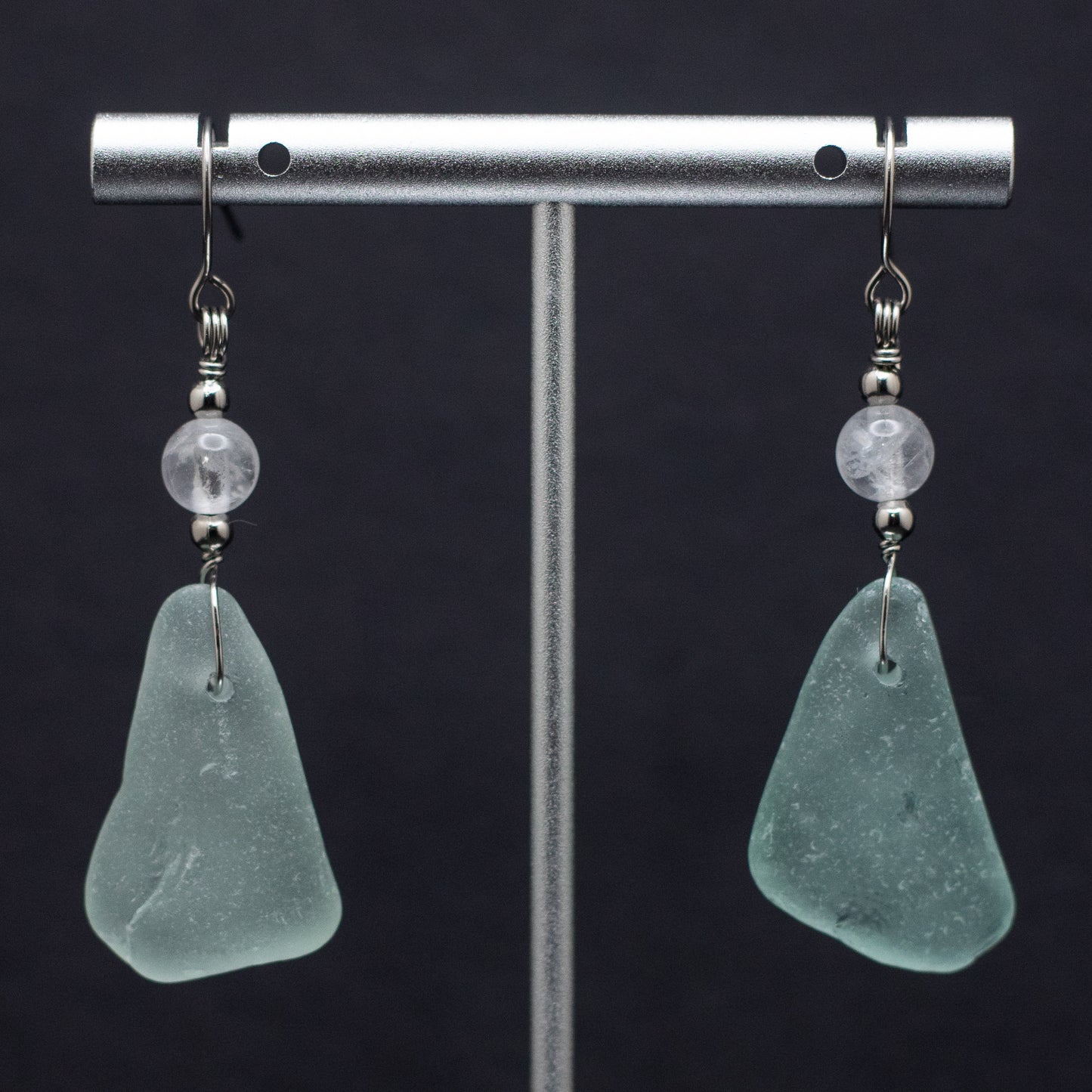 Aqua Beach Glass & Quartz Earrings - Nova Scotia