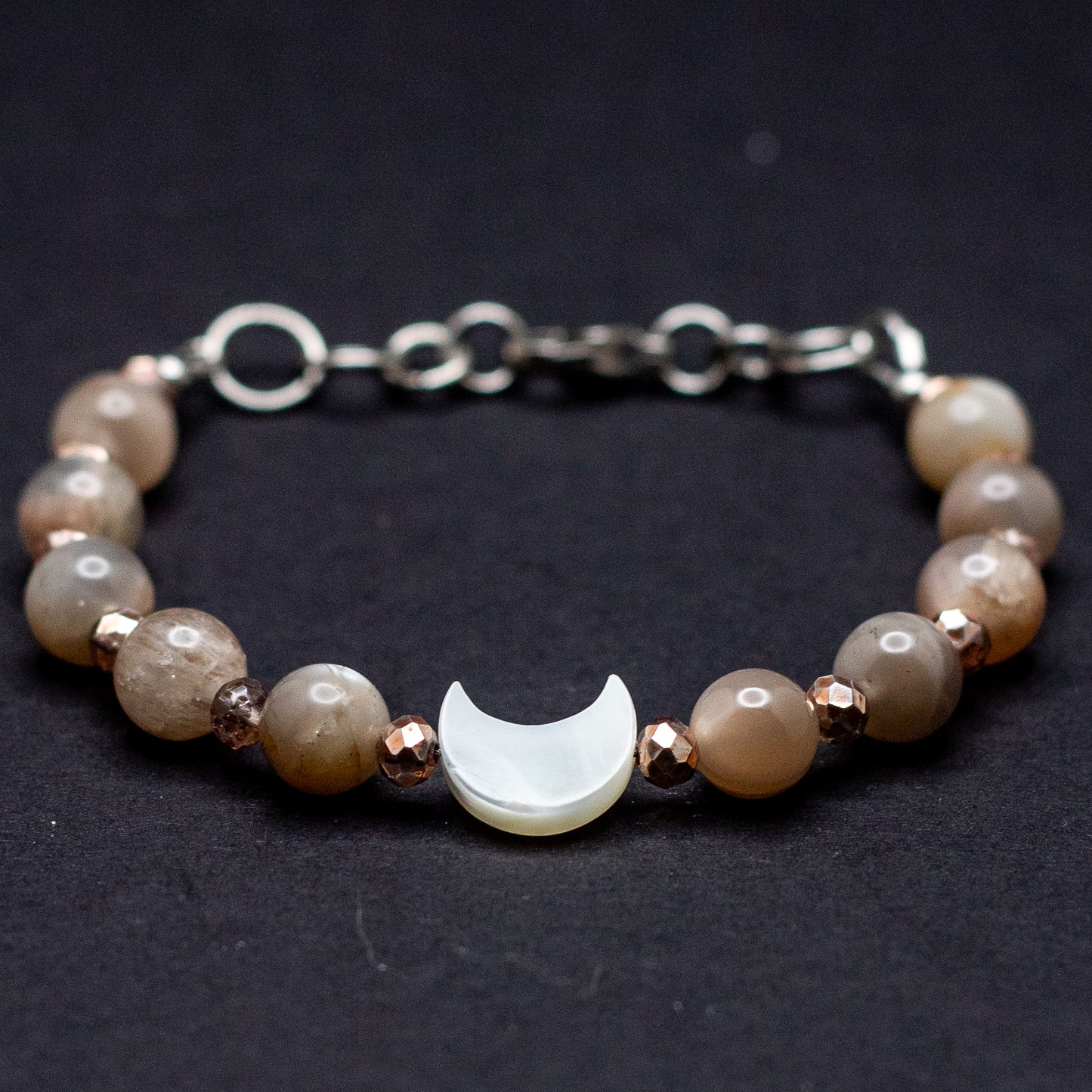 Crescent Mother of Pearl Moon & Moonstone Bracelet