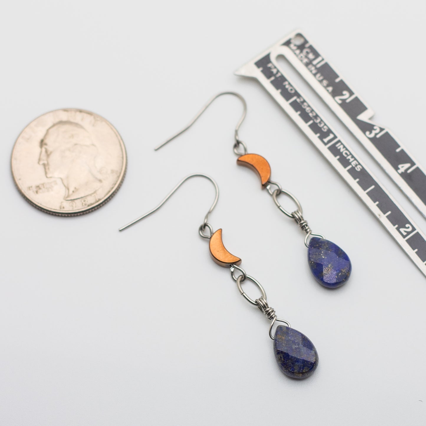 Lapis Lazuli & Bronze Hematite Moon Earrings