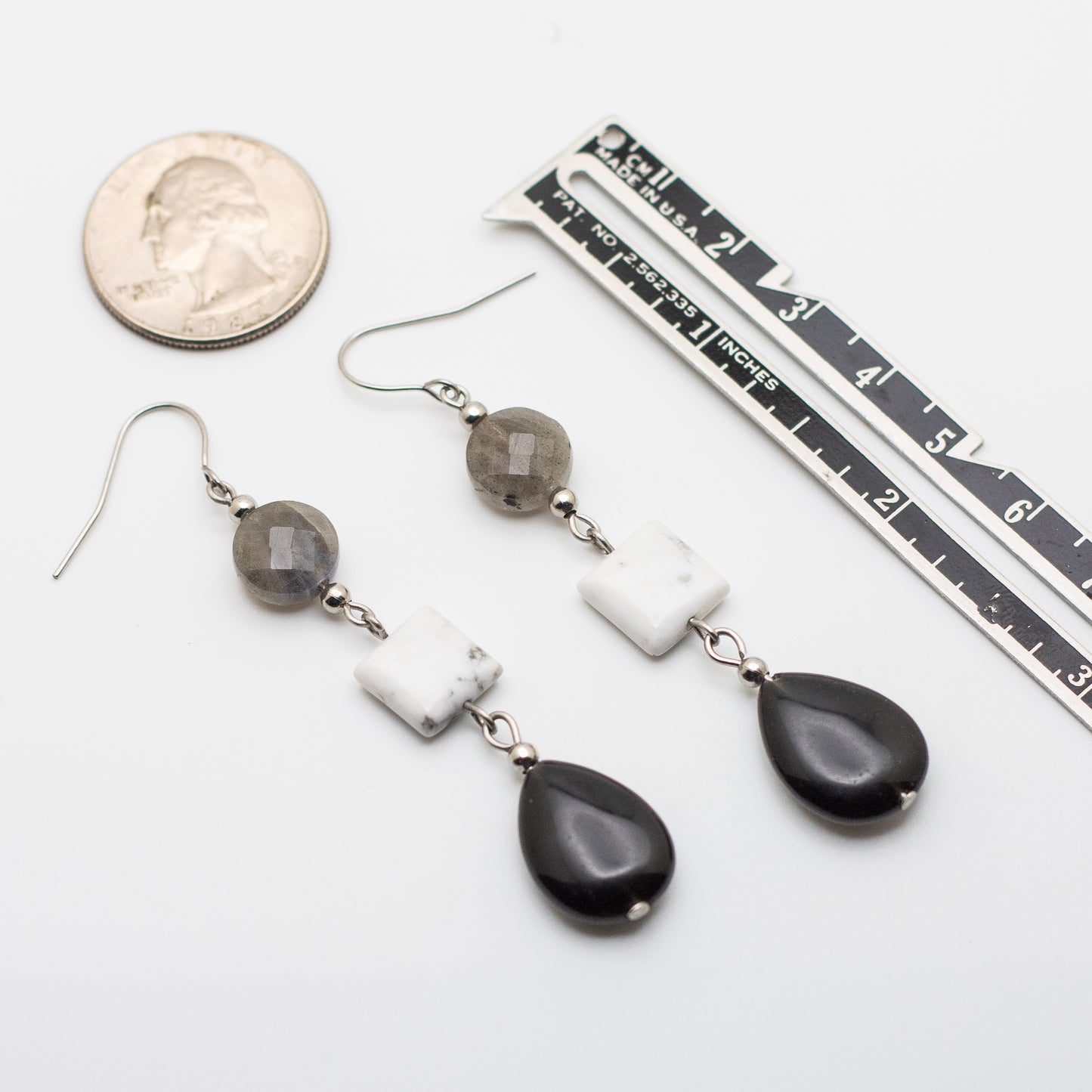 Onyx, Howlite & Labradorite Earrings