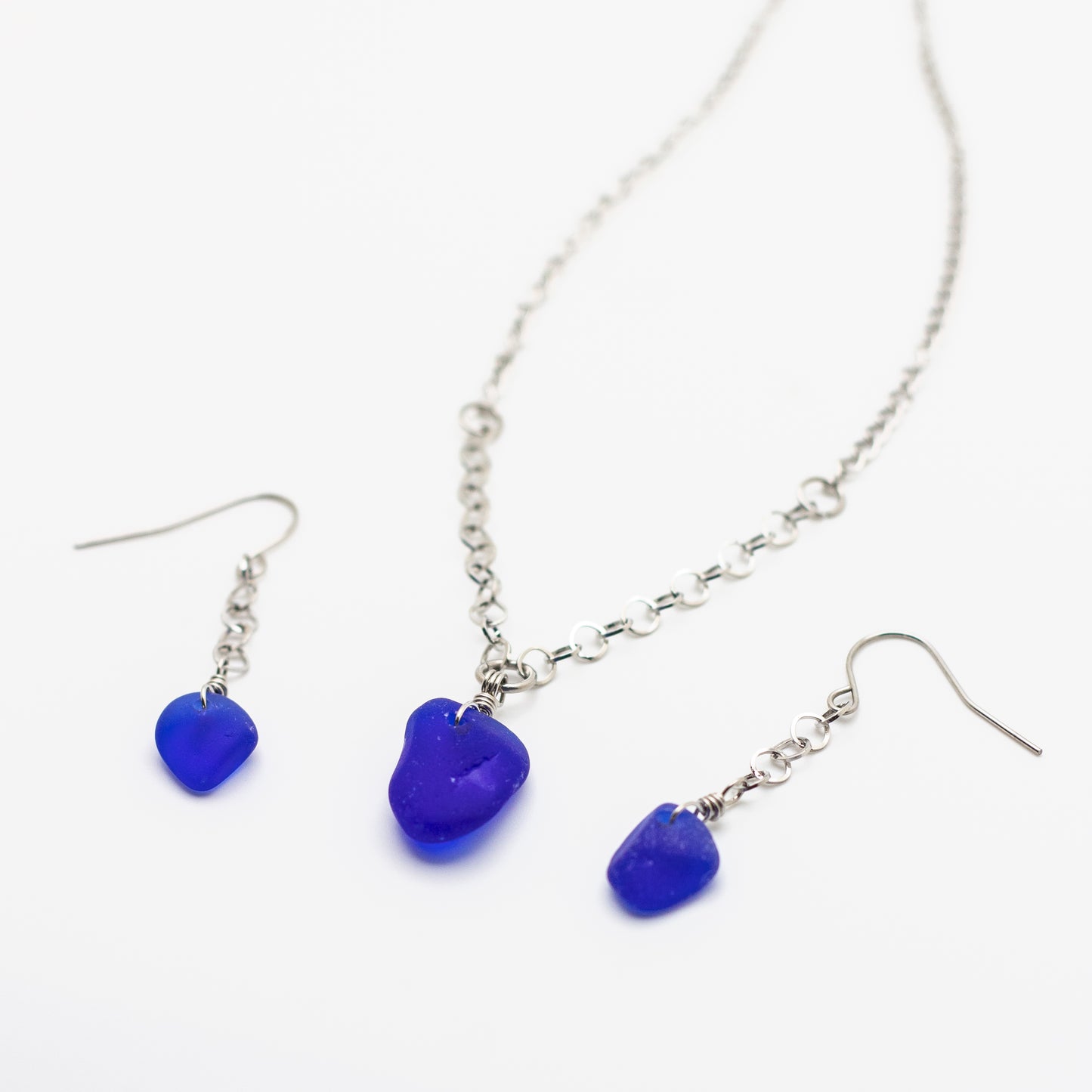 Cobalt Beach Glass Necklace & Earring Set — Nova Scotia