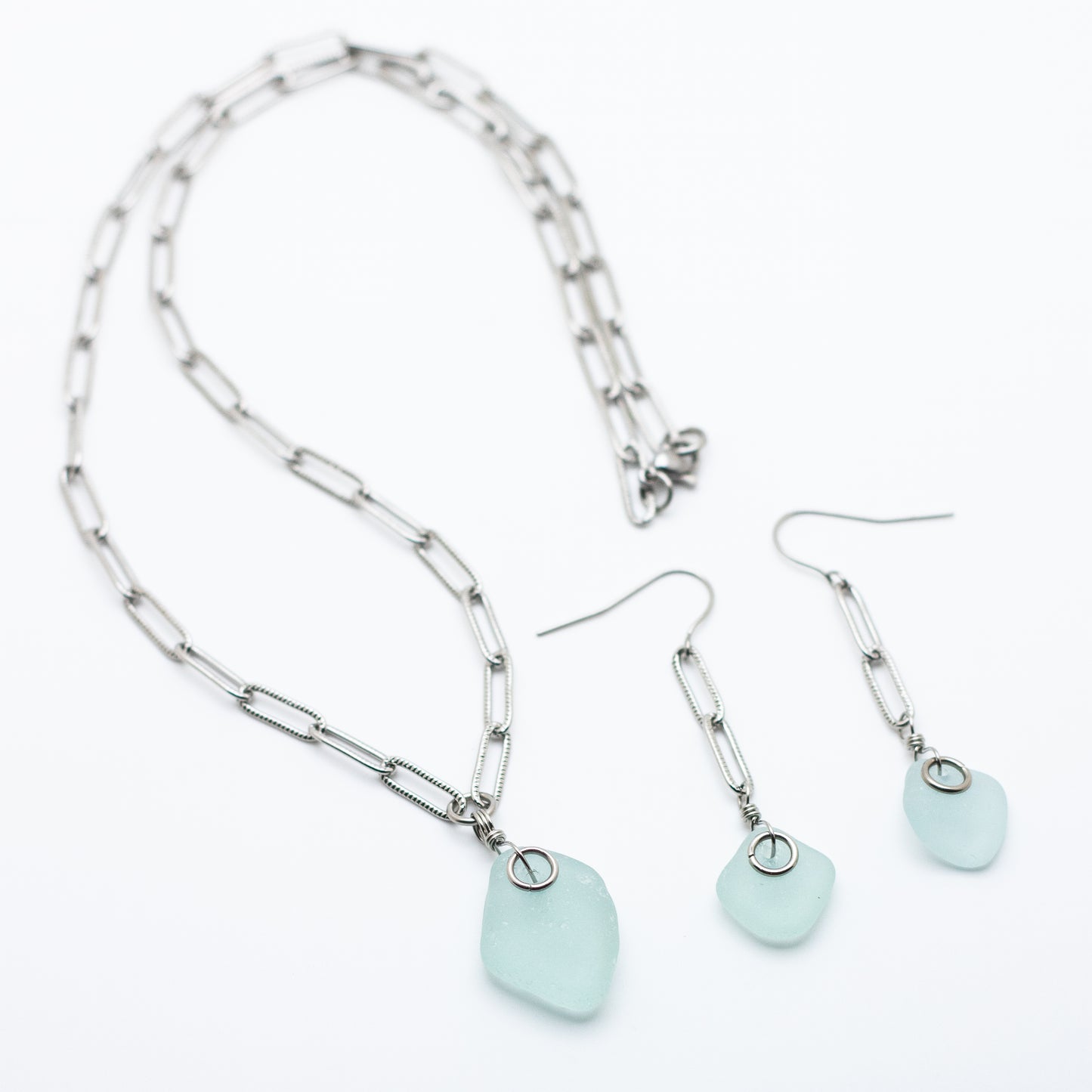 Aqua Beach Glass Necklace & Earring Set — Nova Scotia