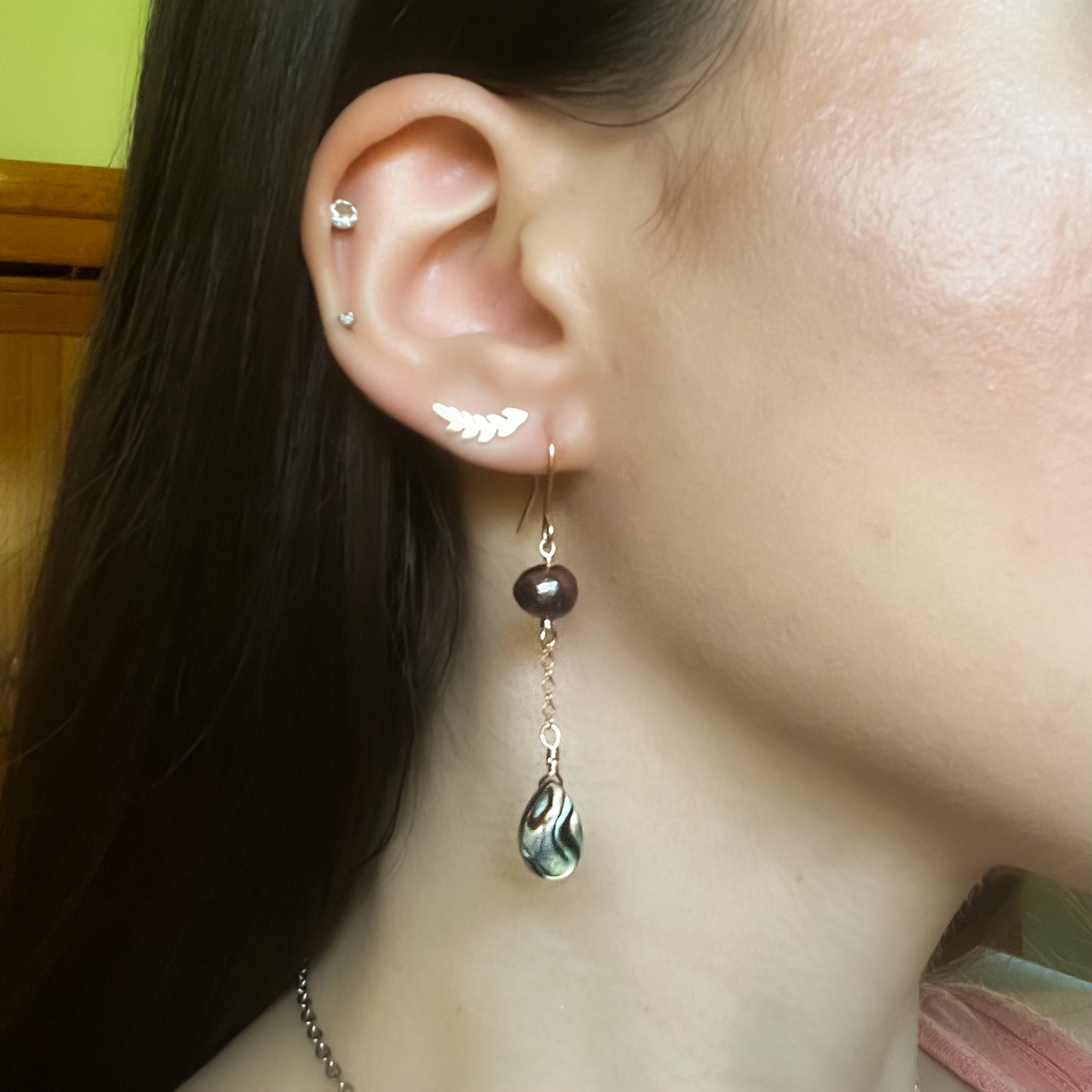 Abalone & Black Pearl Earrings (14K Gold Filled)