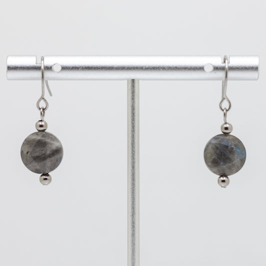 Labradorite Faceted Coin Earrings