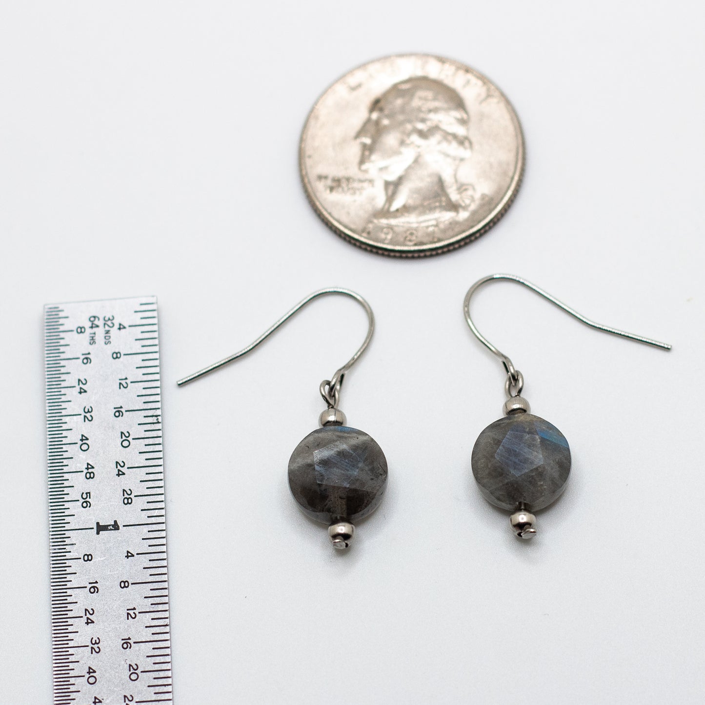 Labradorite Faceted Coin Earrings