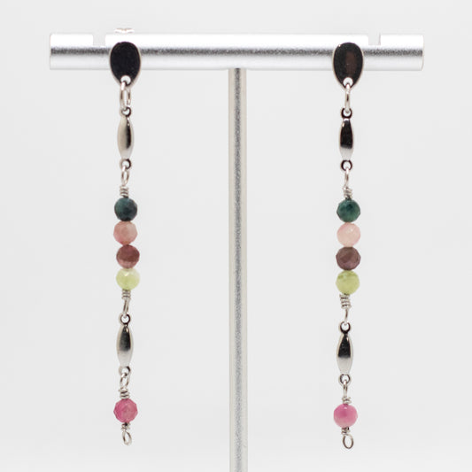 Watermelon Tourmaline Chain Drop Earrings