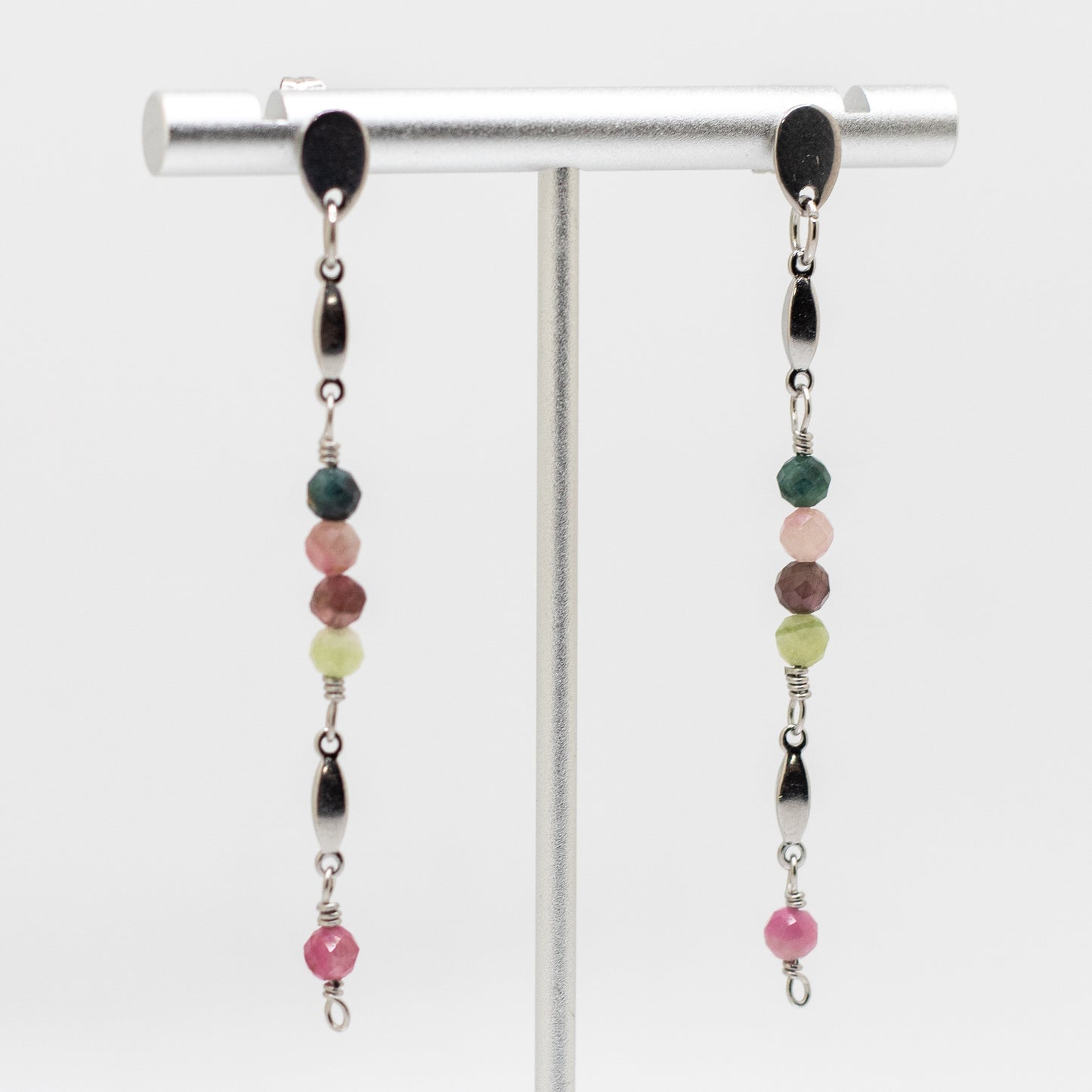 Watermelon Tourmaline Chain Drop Earrings