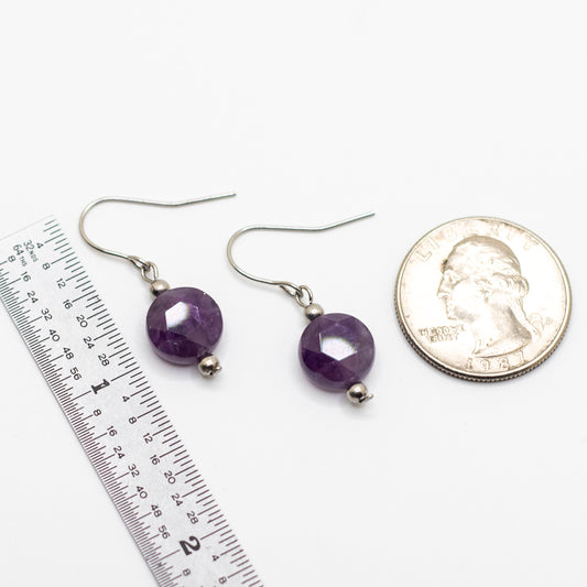 Amethyst Faceted Coin Earrings