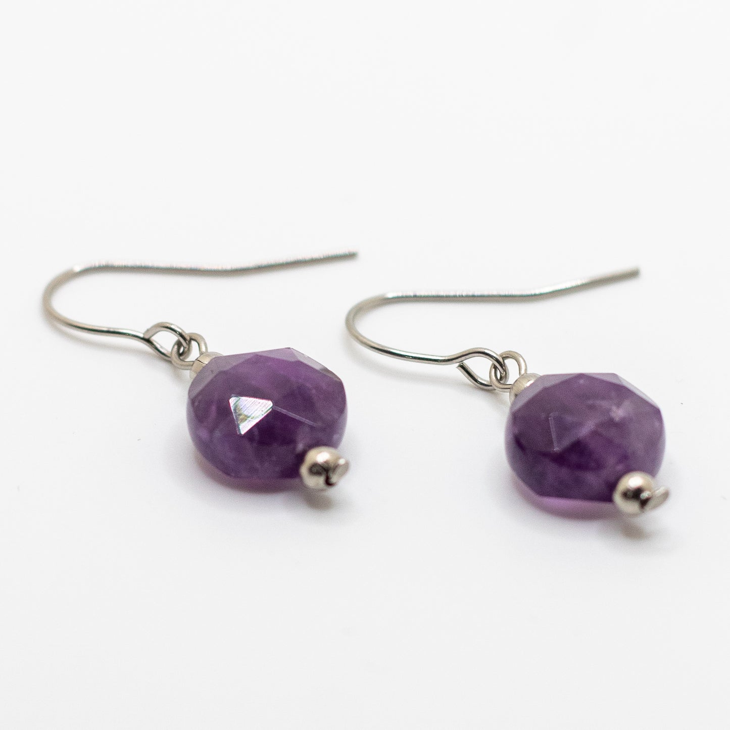 Amethyst Faceted Coin Earrings
