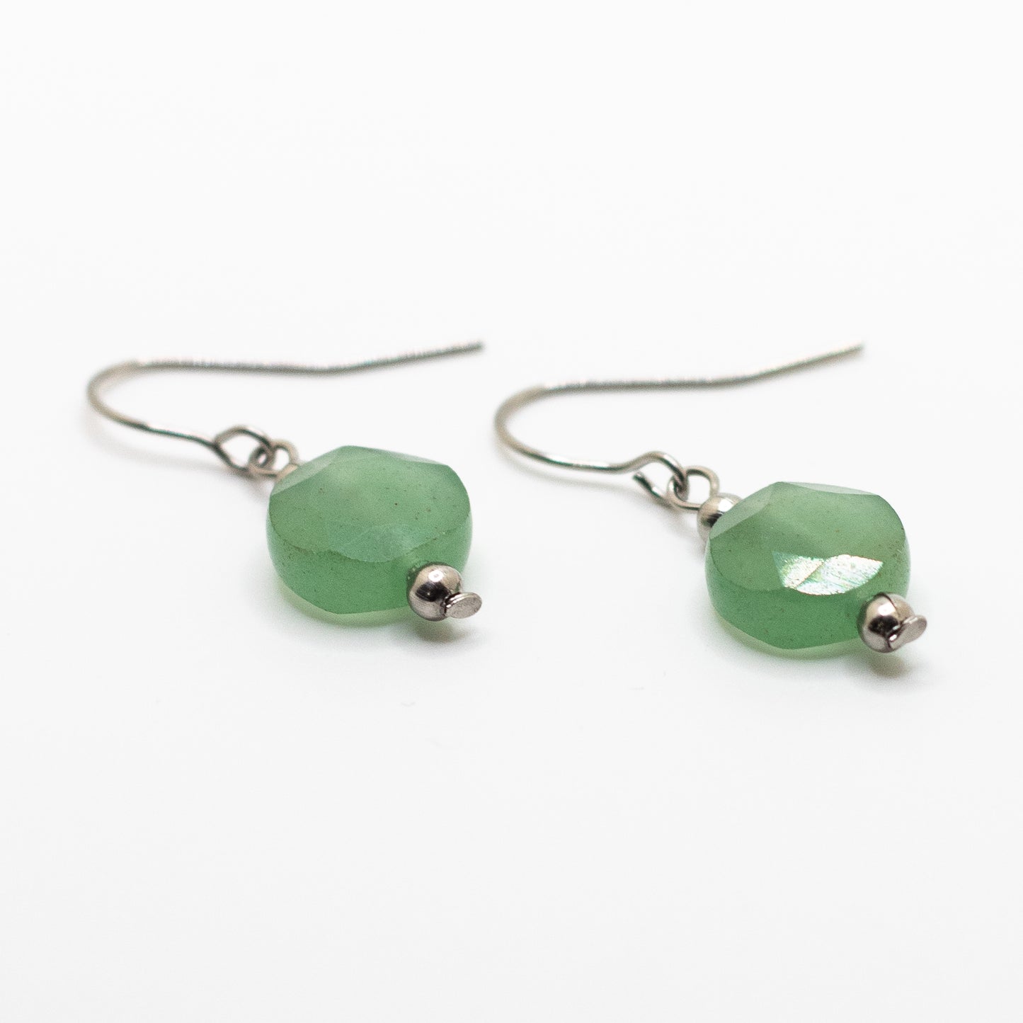 Green Aventurine Faceted Coin Earrings