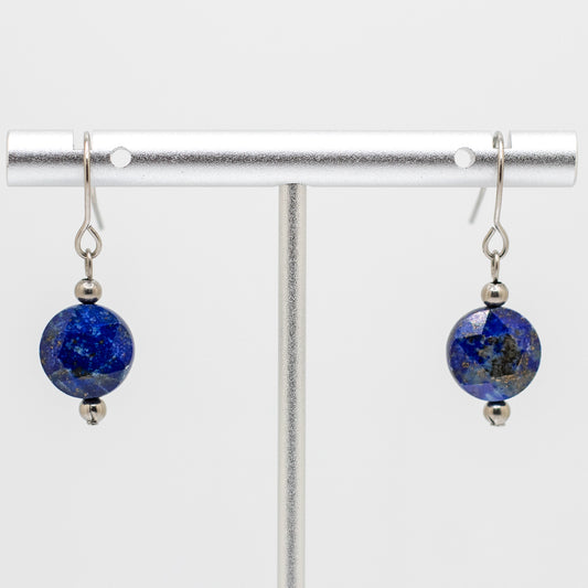 Lapis Lazuli Faceted Coin Earrings