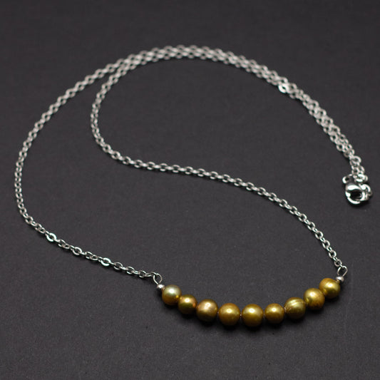 Olive Freshwater Pearl Bar Necklace
