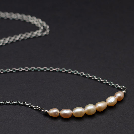 Peach Freshwater Pearl Bar Necklace