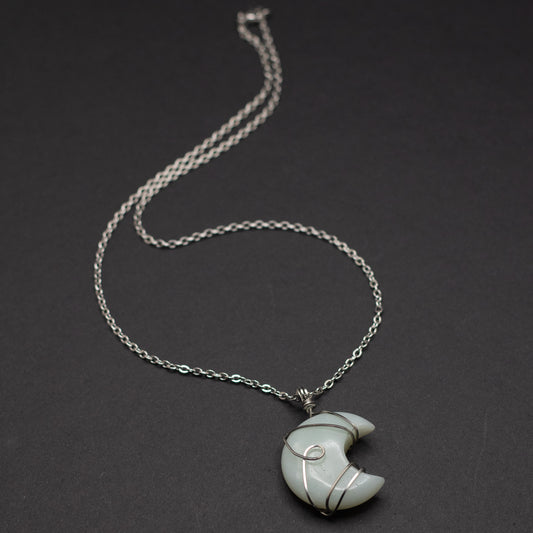 Amazonite Moon Wire Wrap Necklace