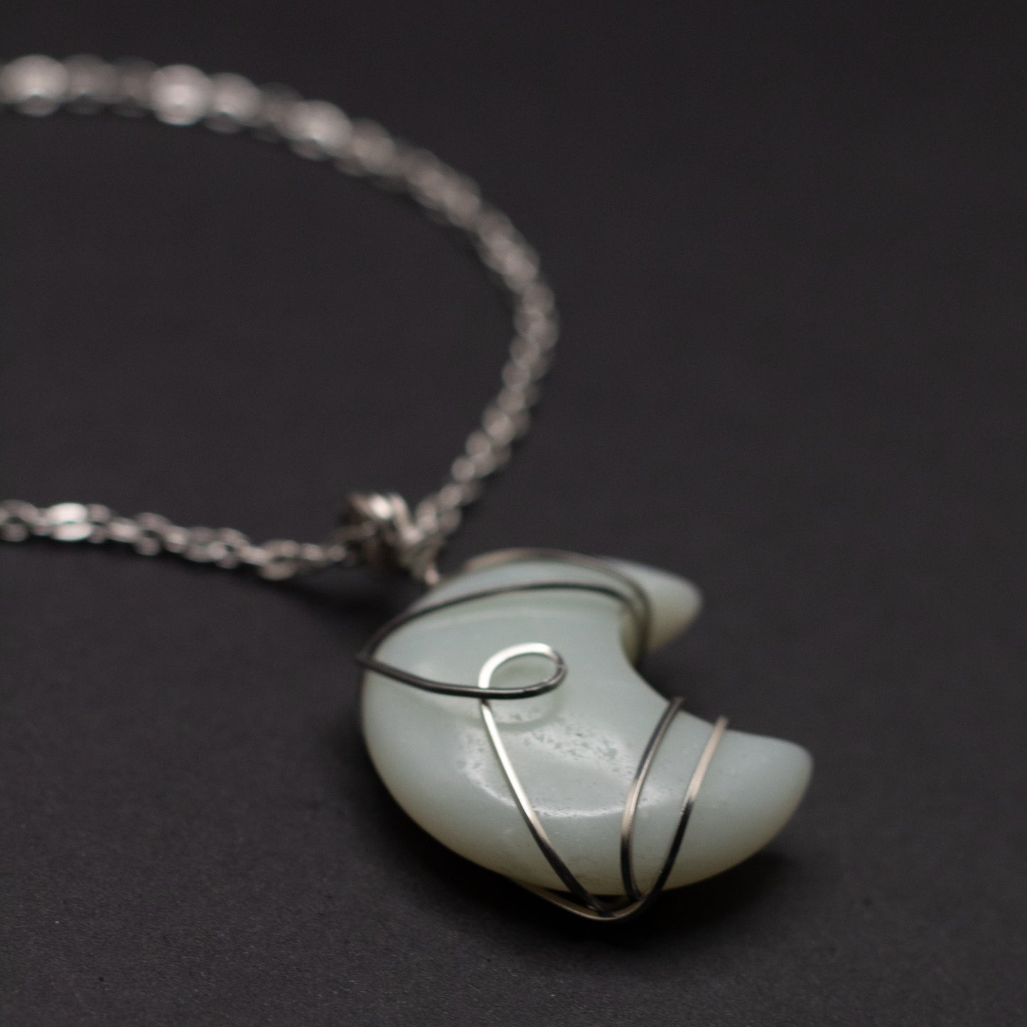 Amazonite Moon Wire Wrap Necklace