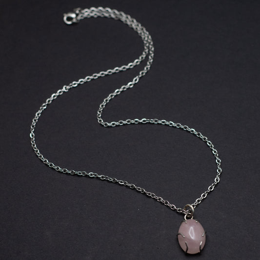 Rose Quartz Wire-Set Necklace - Handcrafted Sterling Silver Pendant