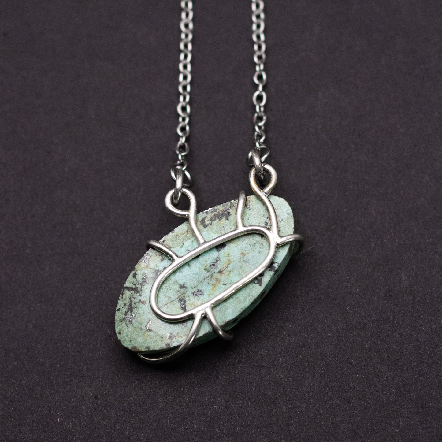 Turquoise Wire-Set Necklace (Turquoise 1) | Handcrafted Sterling Silver Pendant