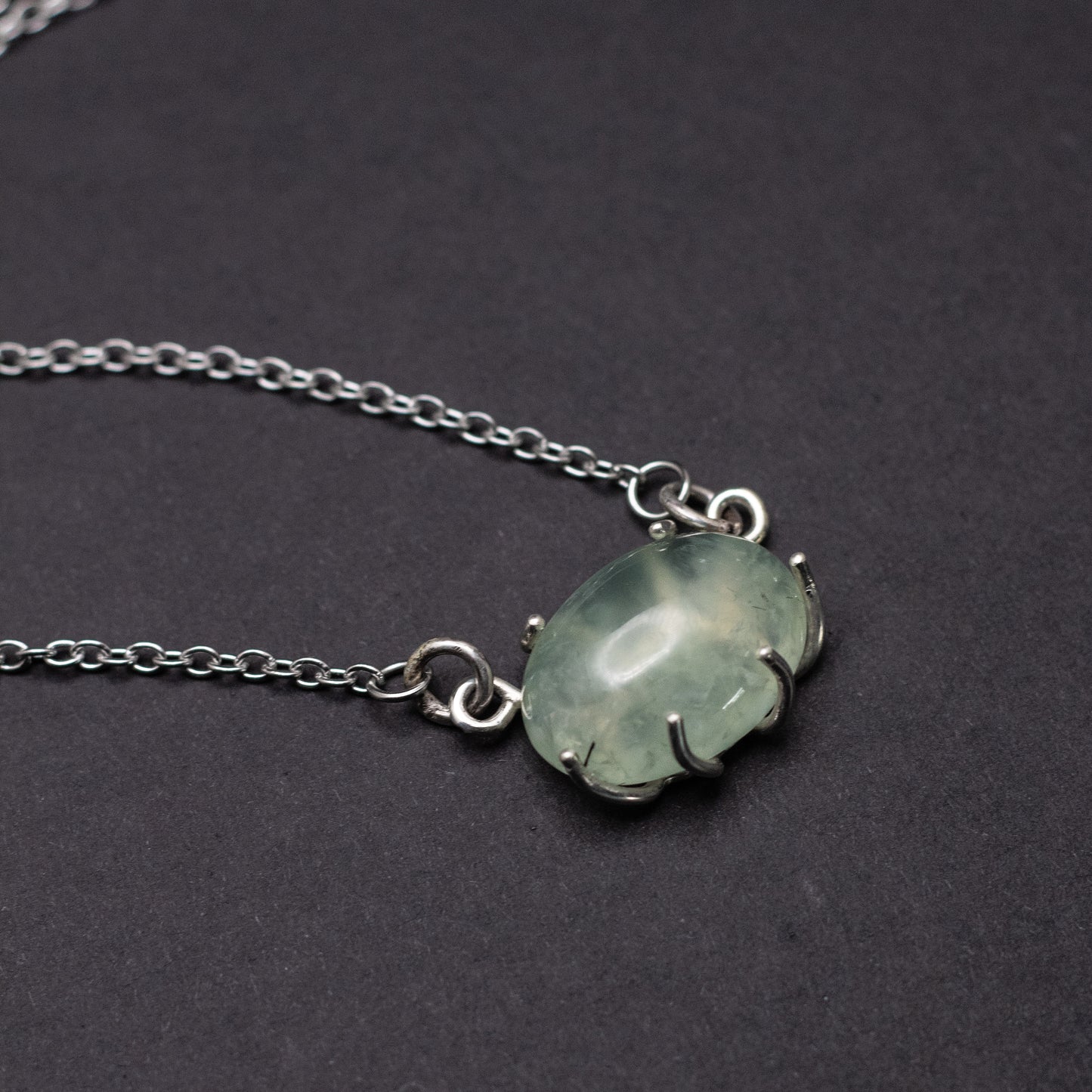 Prehnite Wire-Set Necklace - Handcrafted Sterling Silver Pendant