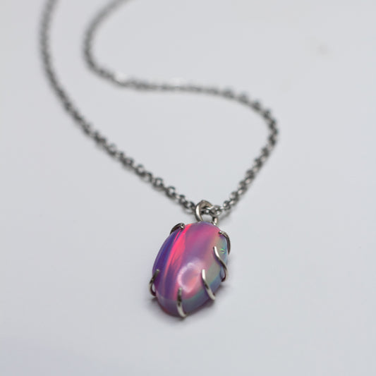 Aurora Borealis Opal Wire-Set Necklace - Handcrafted Sterling Silver Pendant
