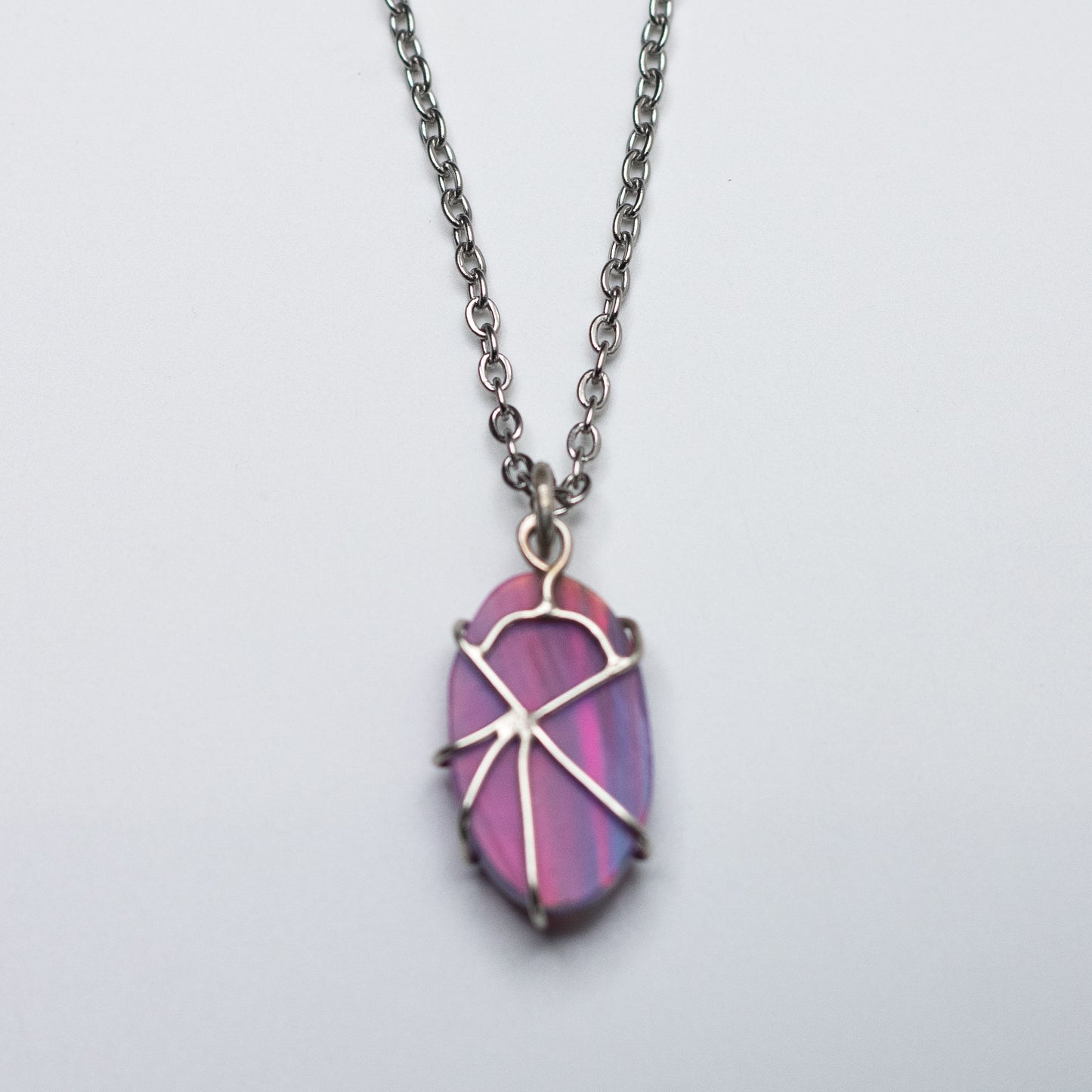 Aurora Borealis Opal Wire-Set Necklace - Handcrafted Sterling Silver Pendant