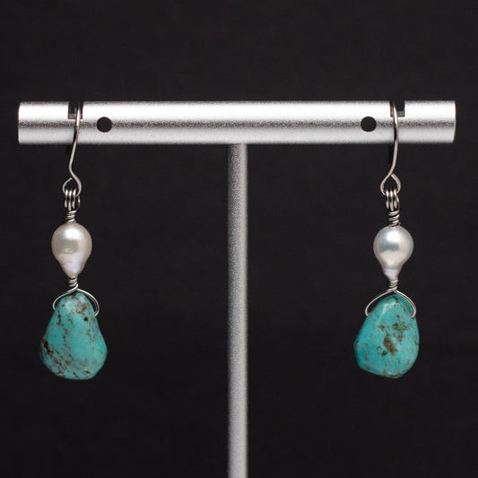 Turquoise Teardrop & Freshwater Pearl Earrings