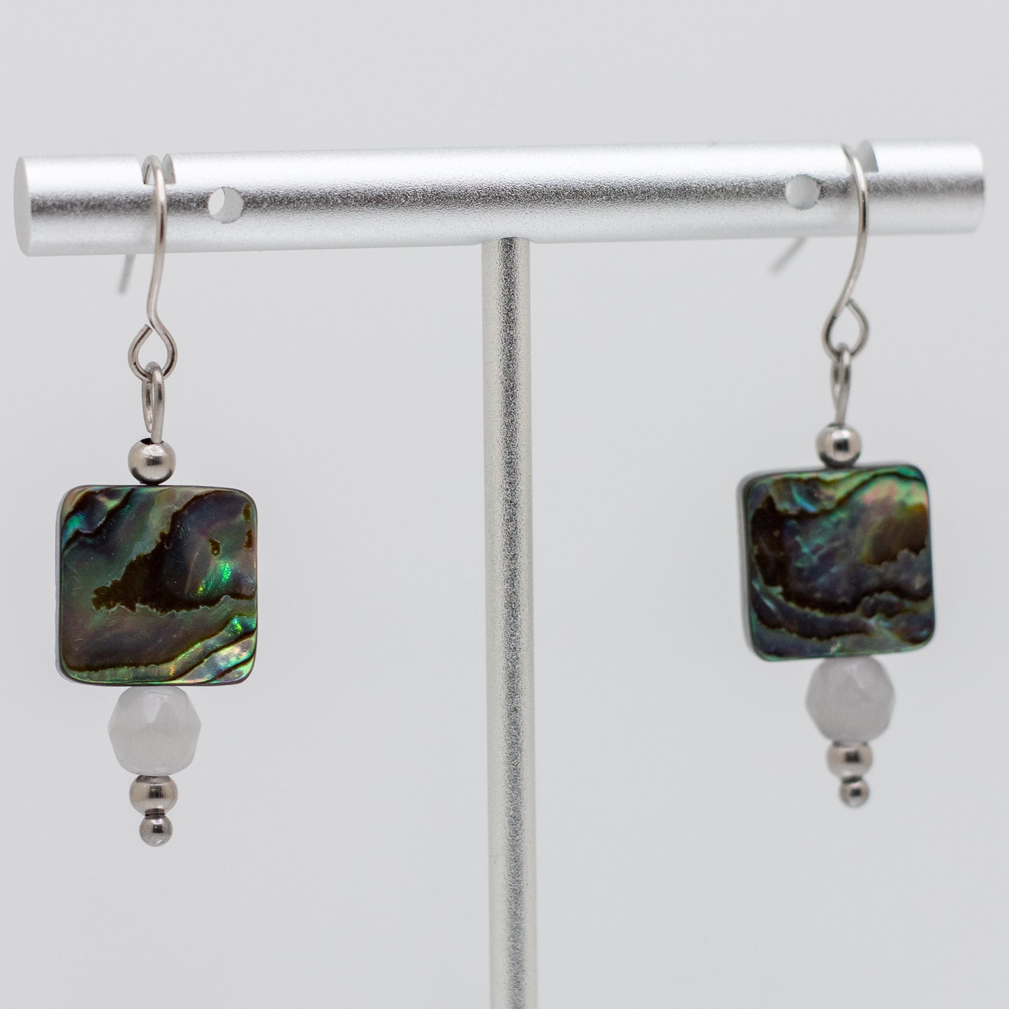 Abalone & Grey Cat’s Eye Earrings