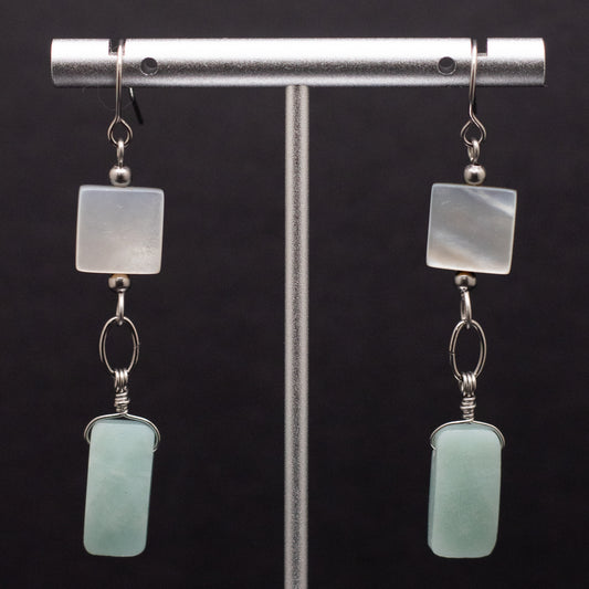 Amazonite & Black Shell Earrings