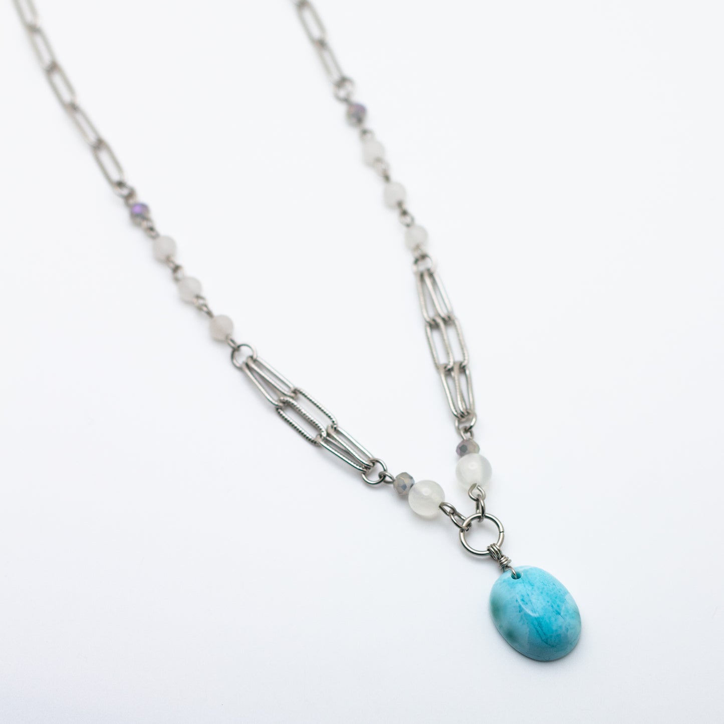 Larimar, Selenite & White Jade Necklace