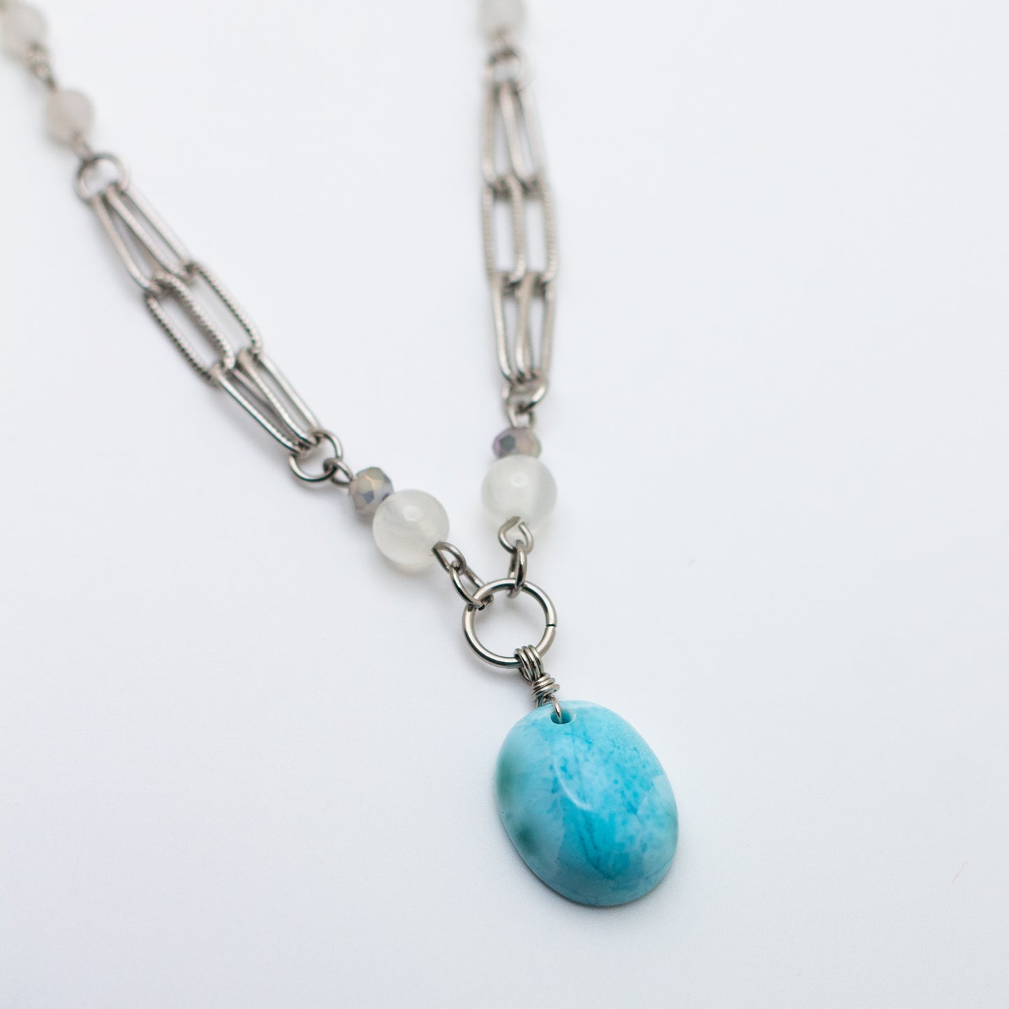 Larimar, Selenite & White Jade Necklace