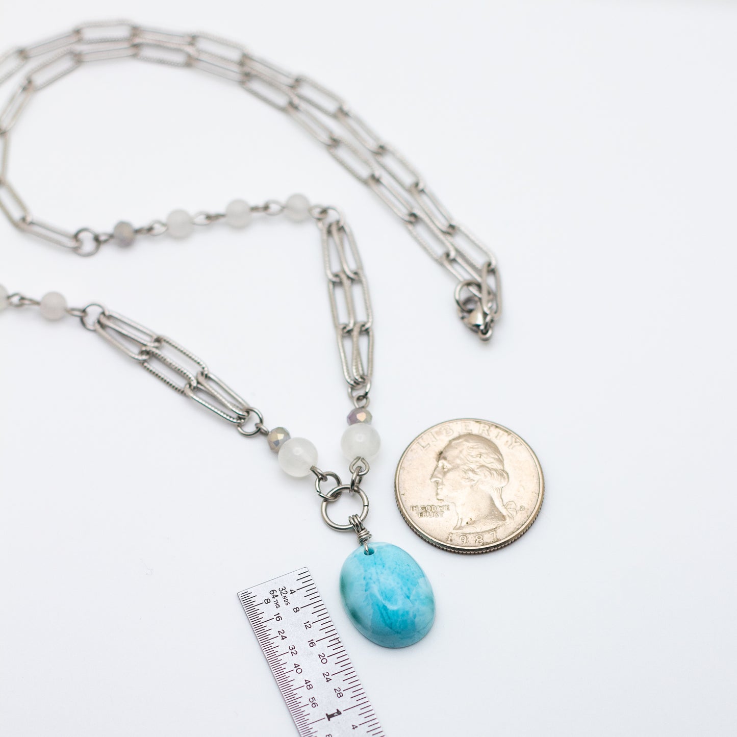 Larimar, Selenite & White Jade Necklace