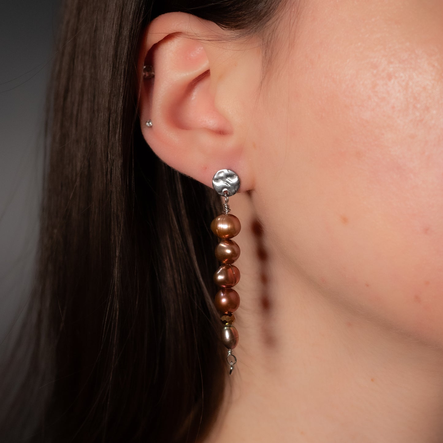 Rose Gold Freshwater Pearl Textured Stud-Base Earrings