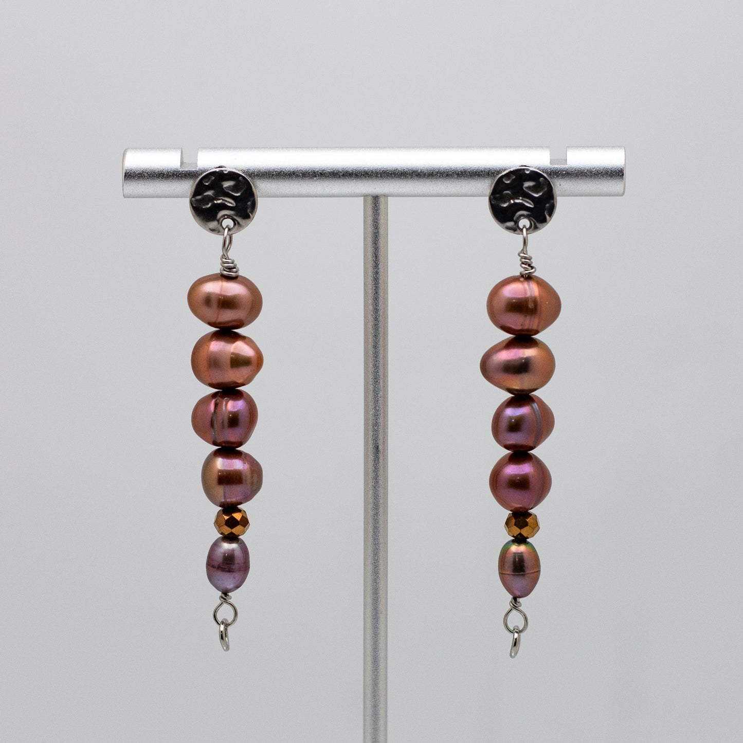 Rose Gold Freshwater Pearl Textured Stud-Base Earrings