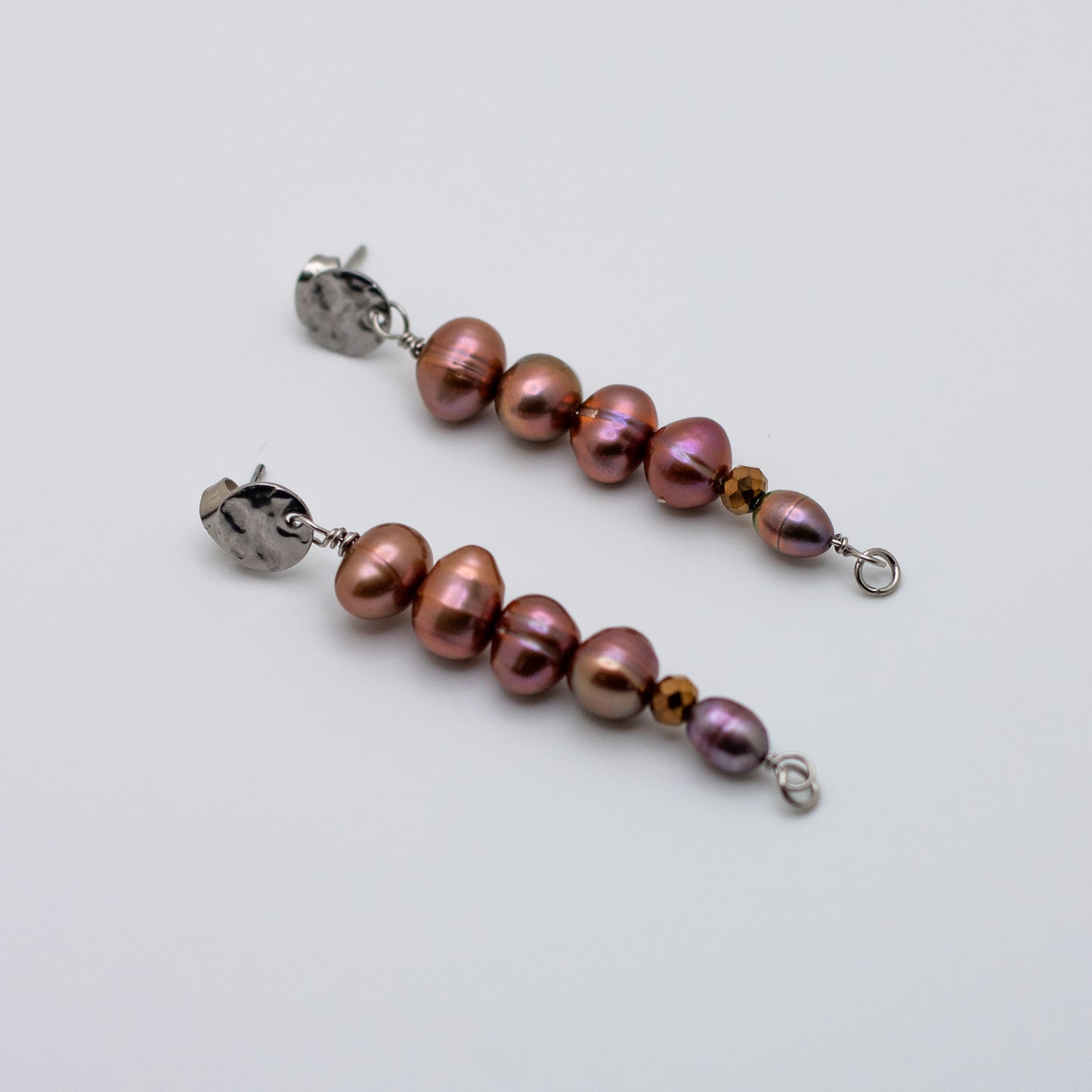 Rose Gold Freshwater Pearl Textured Stud-Base Earrings