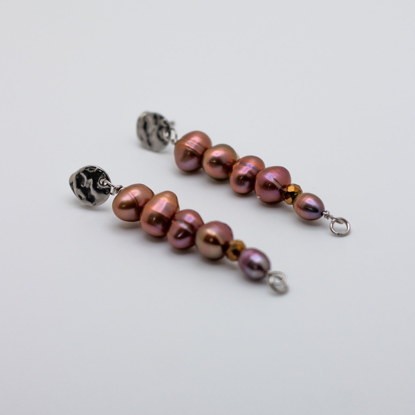 Rose Gold Freshwater Pearl Textured Stud-Base Earrings