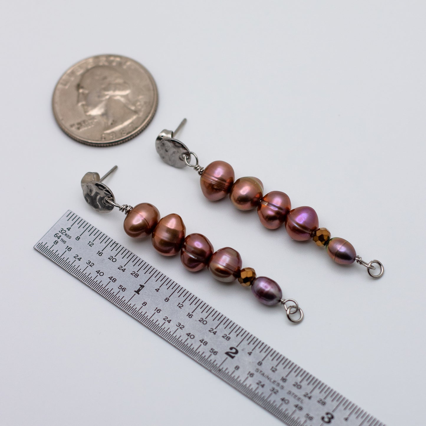 Rose Gold Freshwater Pearl Textured Stud-Base Earrings