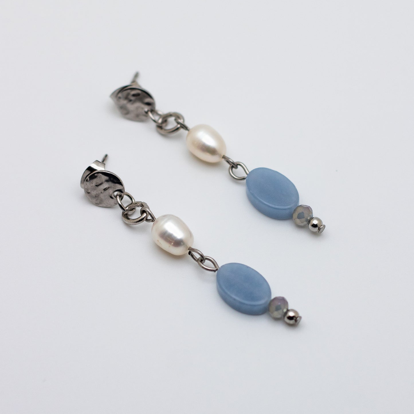 Angelite & Freshwater Pearl Textured Stud-Base Earrings