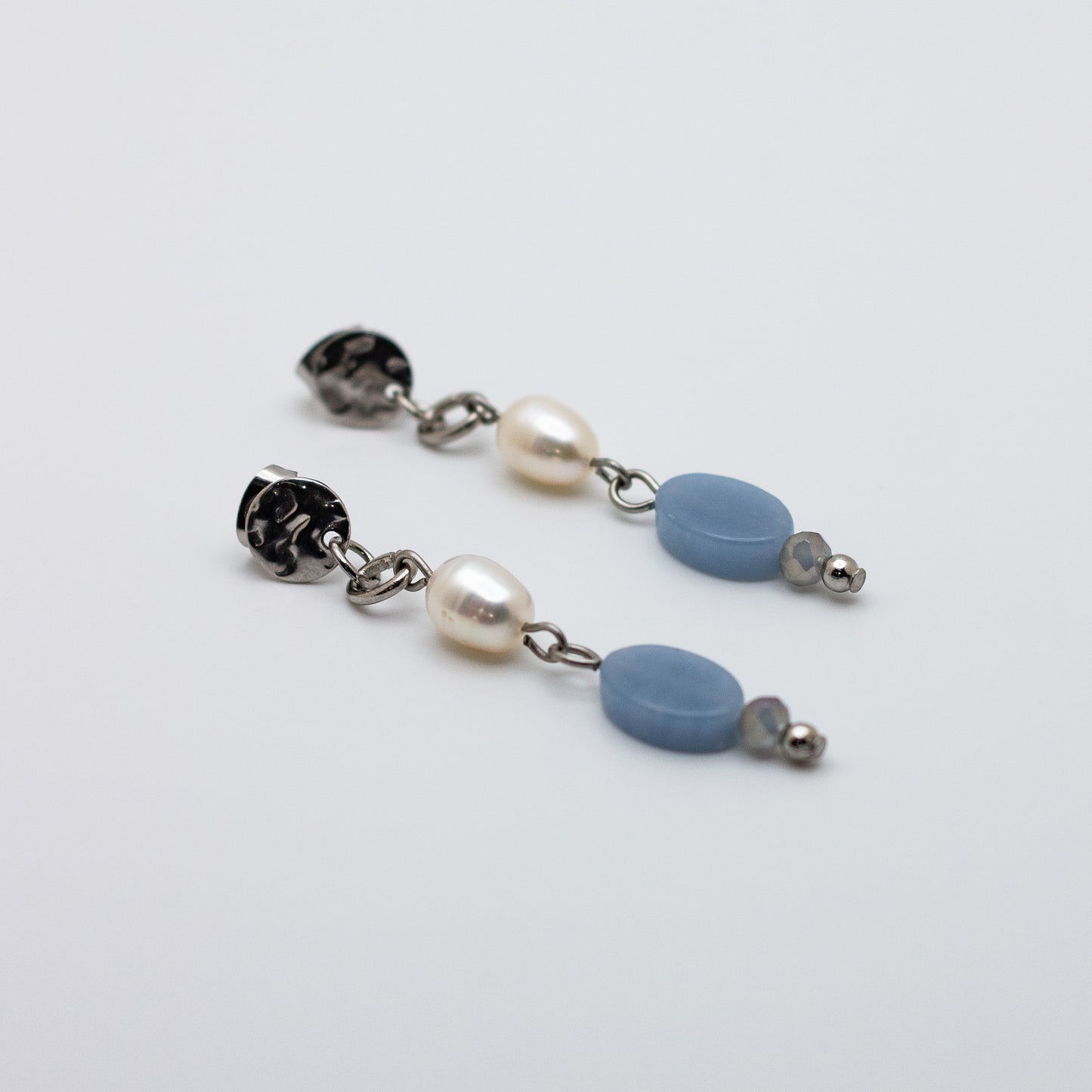Angelite & Freshwater Pearl Textured Stud-Base Earrings