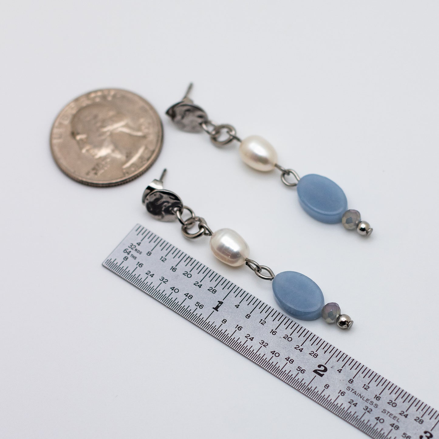 Angelite & Freshwater Pearl Textured Stud-Base Earrings