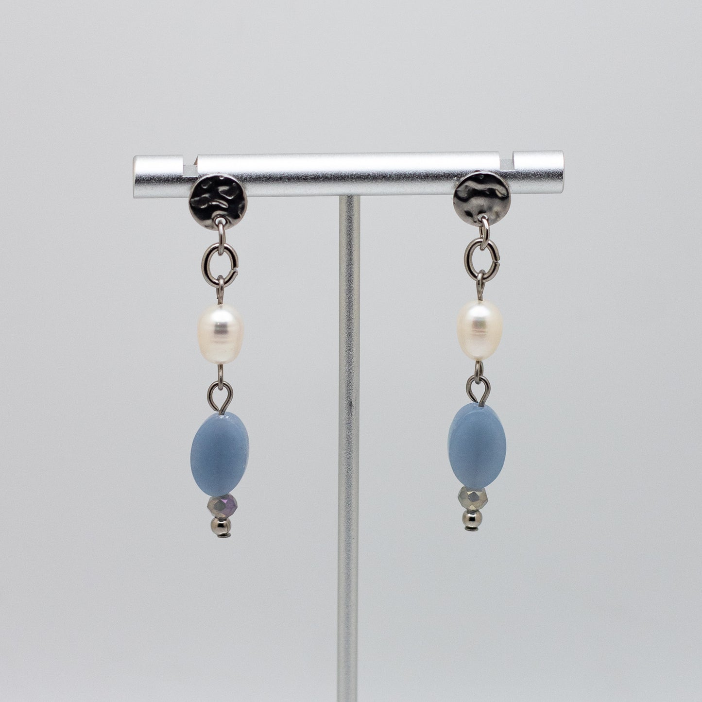 Angelite & Freshwater Pearl Textured Stud-Base Earrings