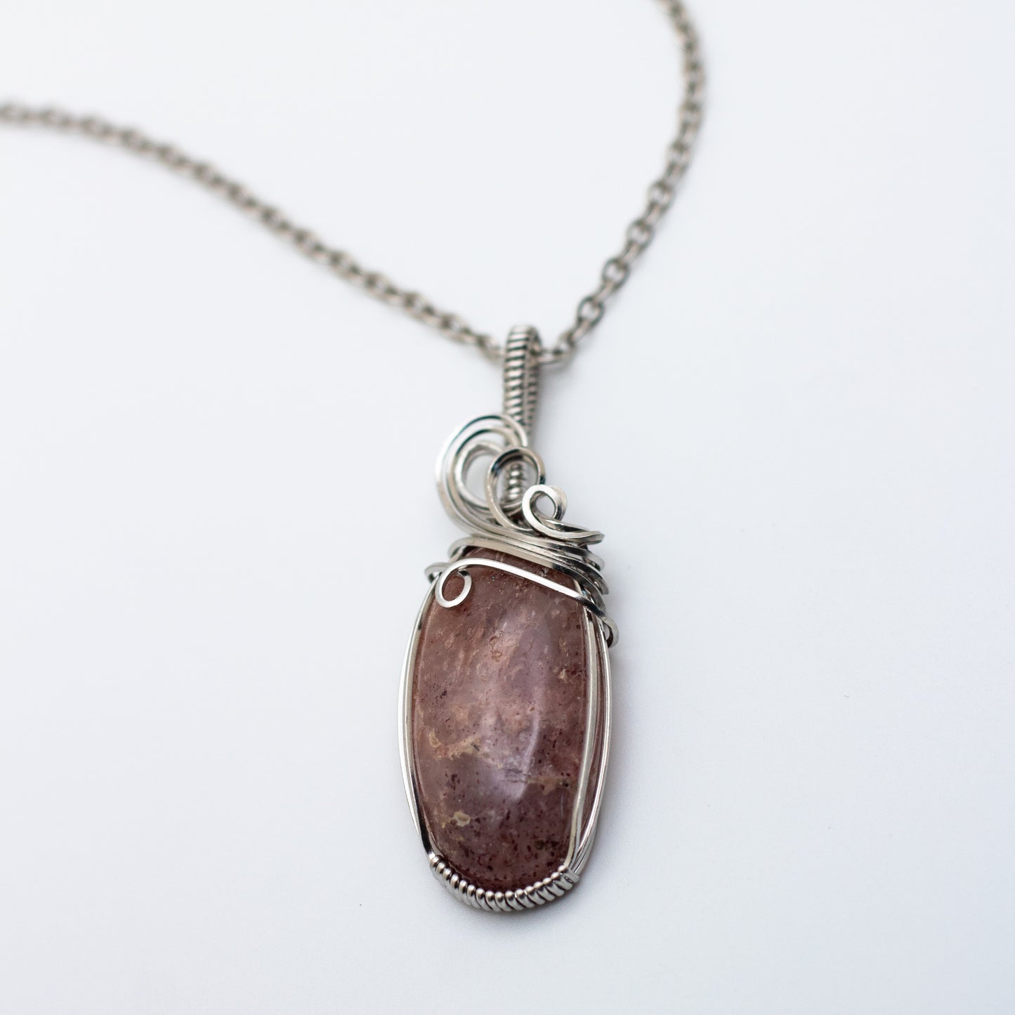 Strawberry Quartz Wire Wrap Necklace