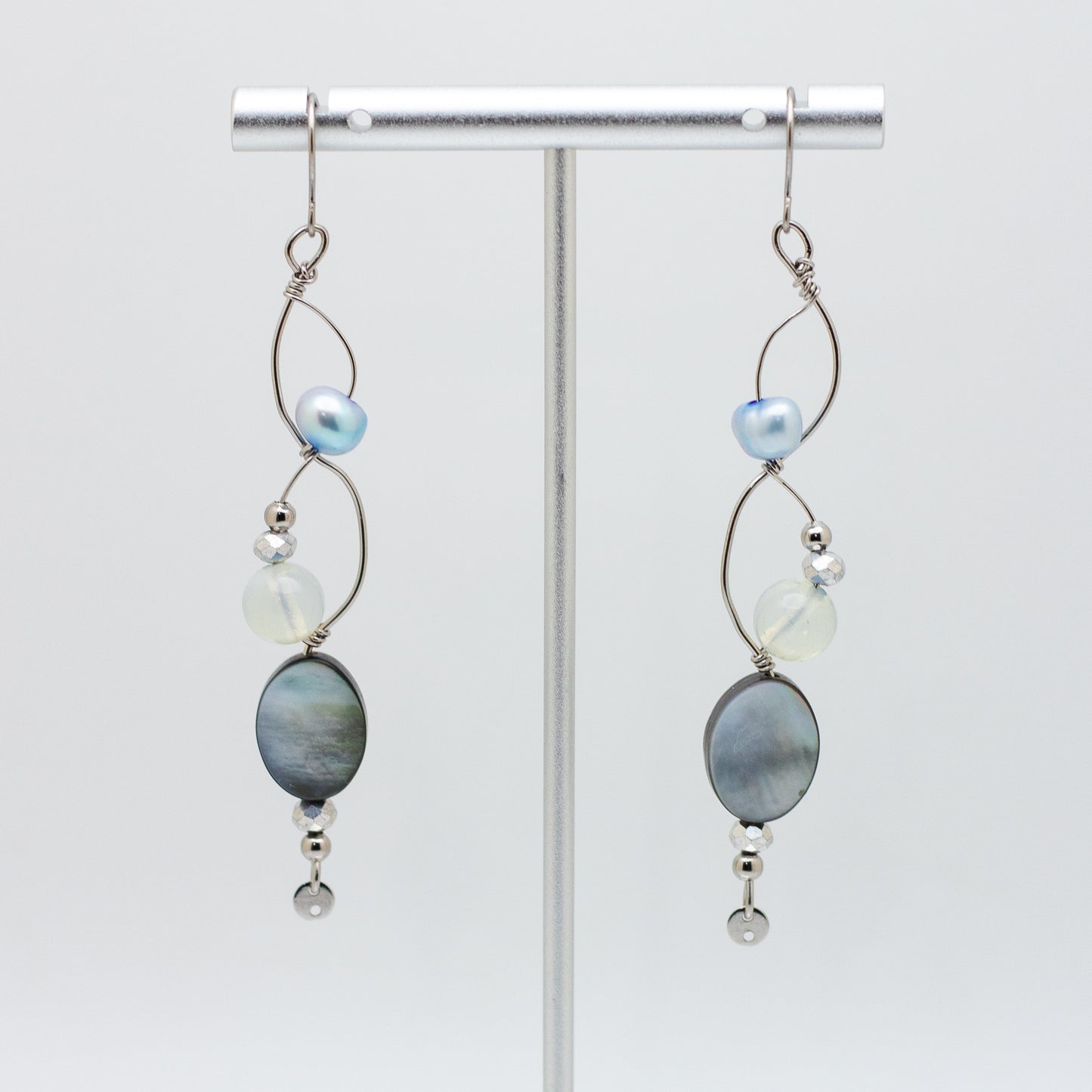Black Shell, Pearl & Opalite Earrings