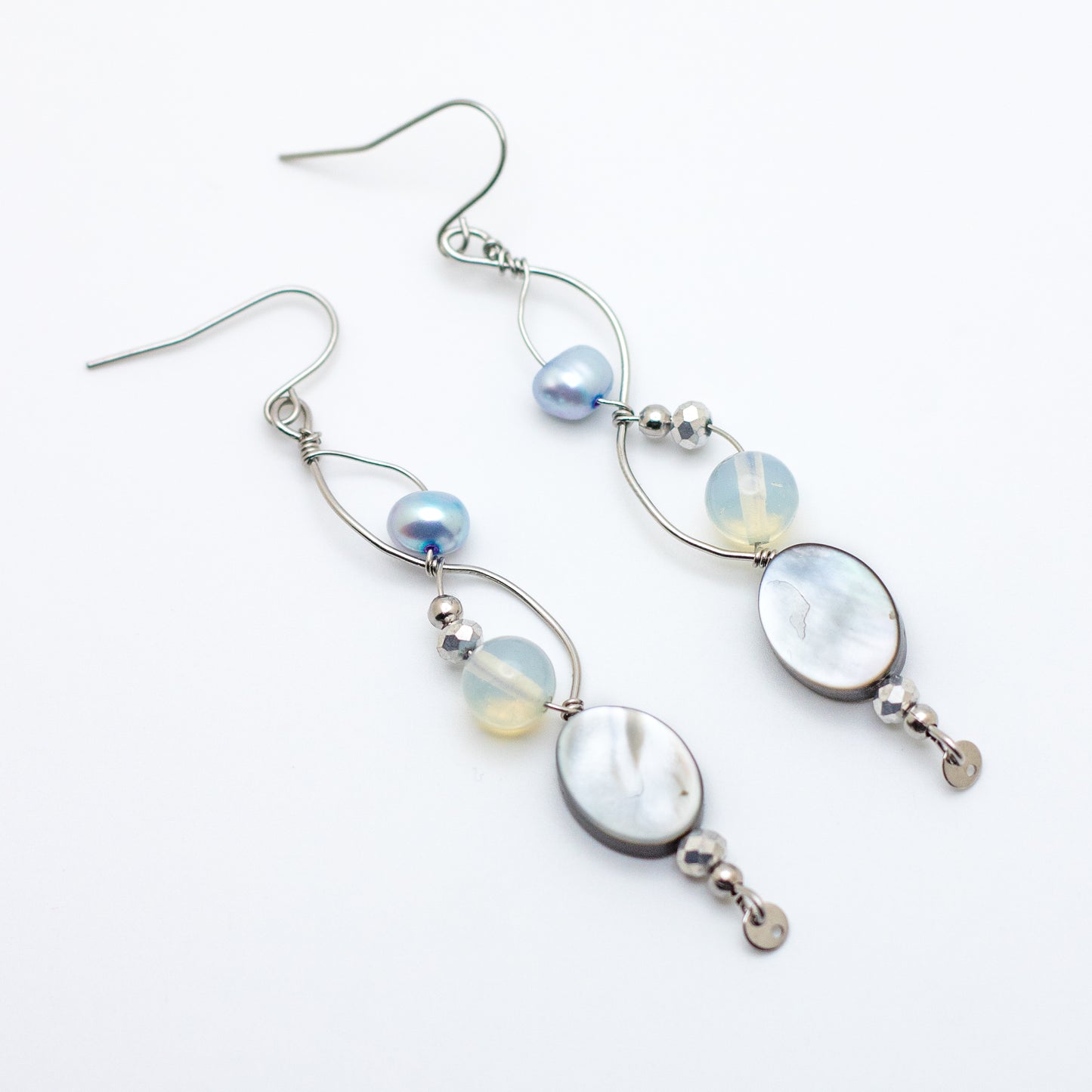 Black Shell, Pearl & Opalite Earrings