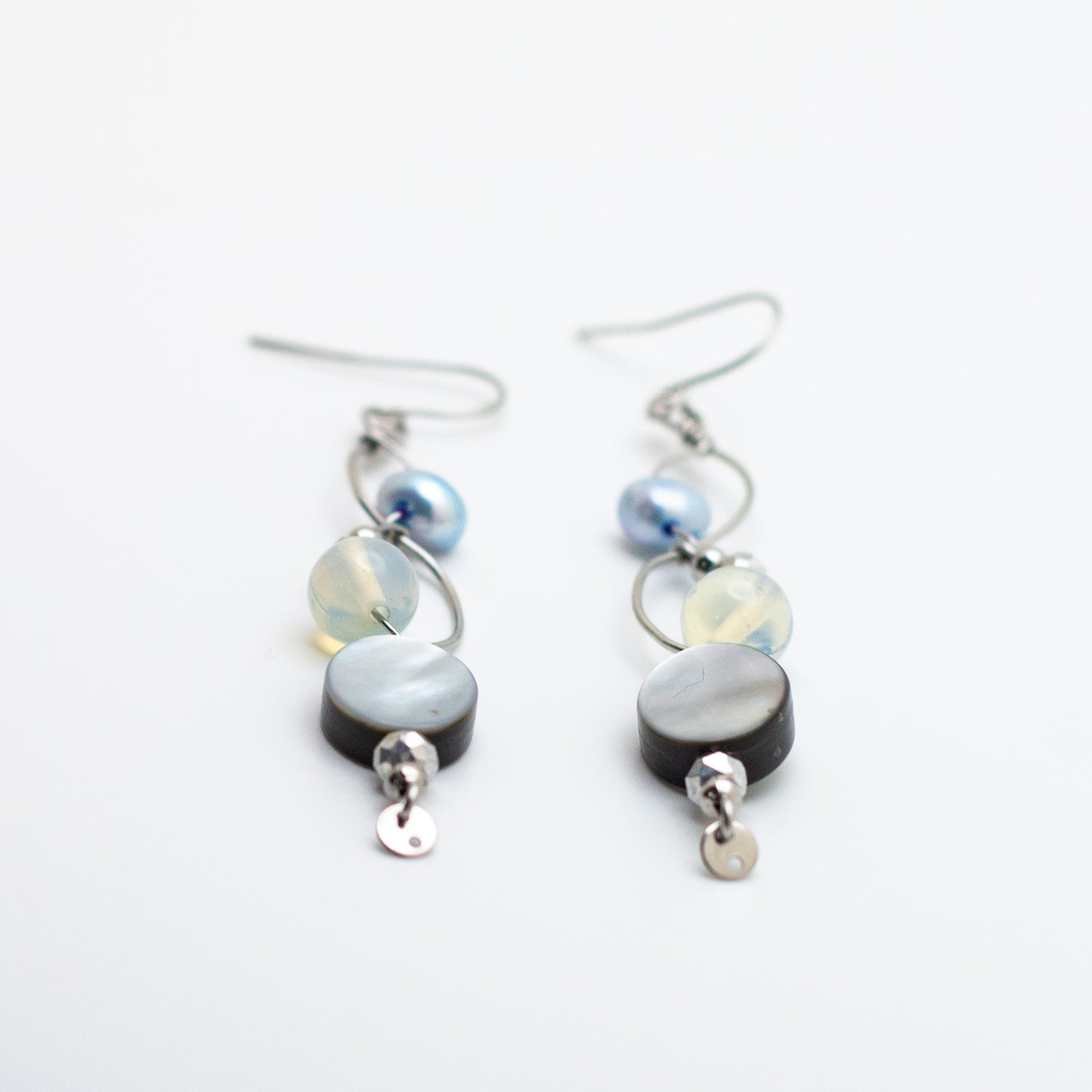 Black Shell, Pearl & Opalite Earrings