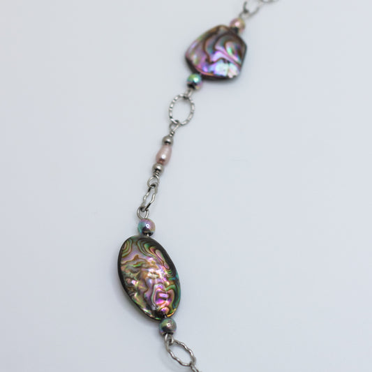 Abalone, Freshwater Pearl & Rainbow Hematite Necklace