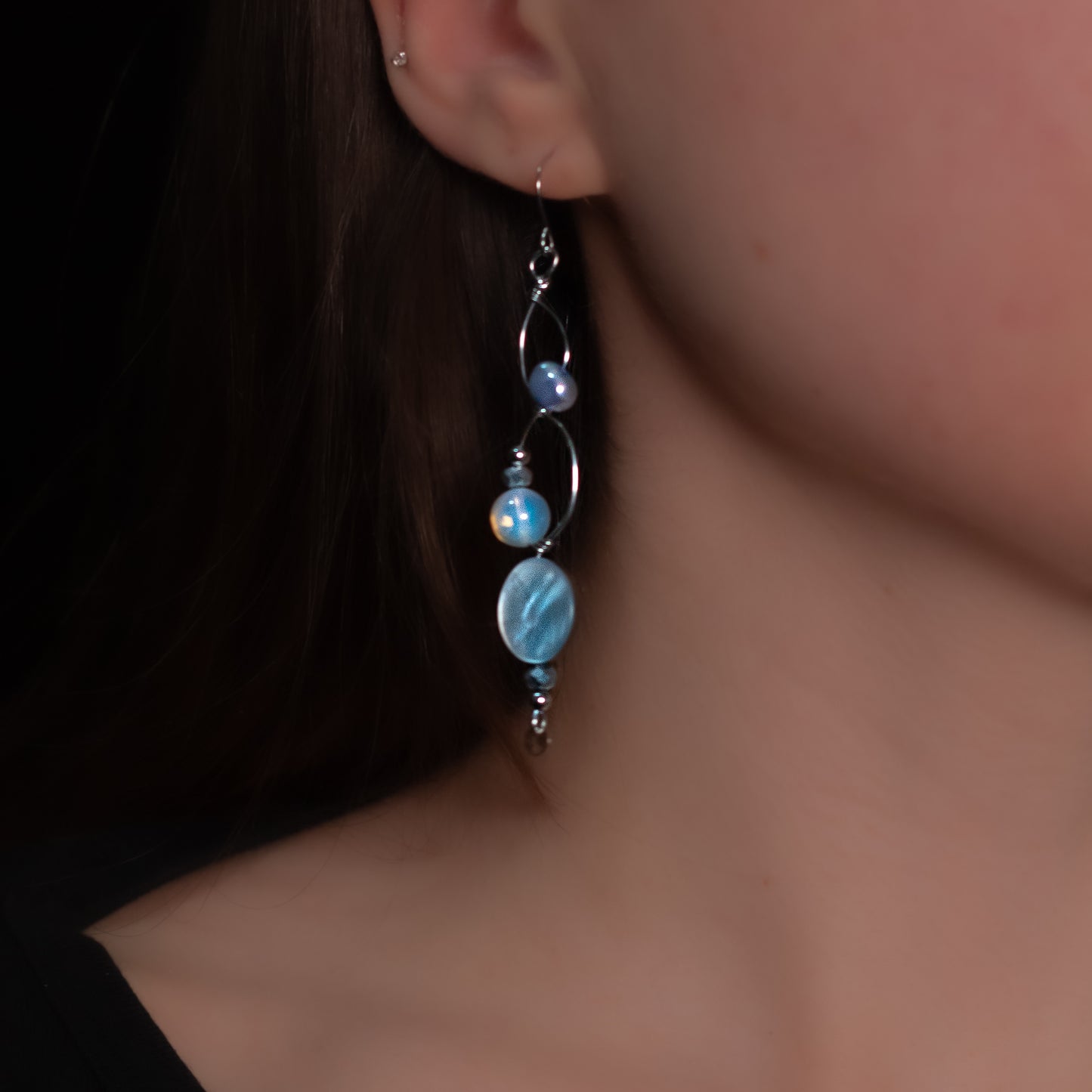 Black Shell, Pearl & Opalite Earrings
