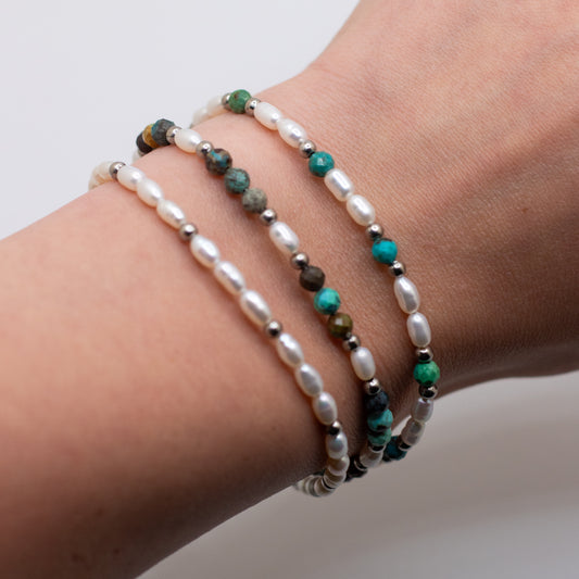 Triple Strand Freshwater Pearl & Turquoise Bracelet