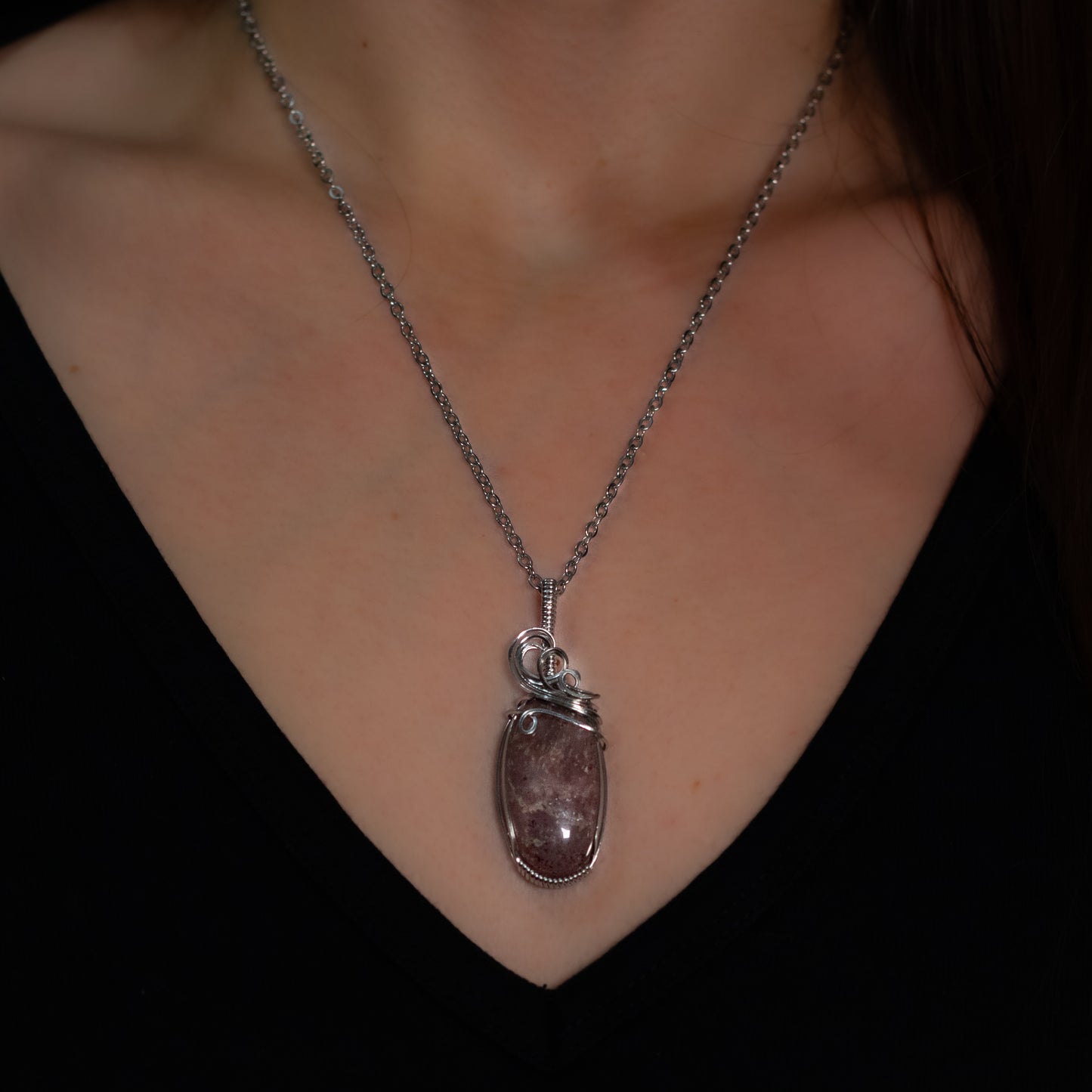 Strawberry Quartz Wire Wrap Necklace