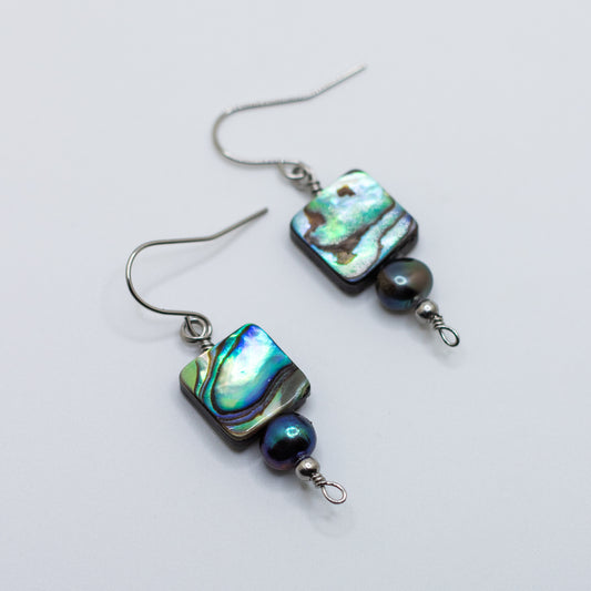 Abalone & Black Freshwater Pearl Earrings