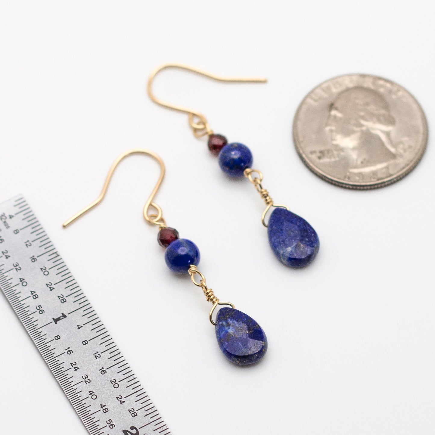 Lapis Lazuli & Garnet Earrings (14K Gold Filled)